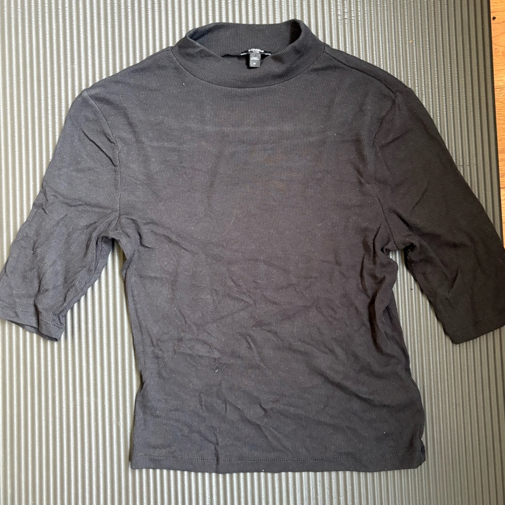 Express Ribbed Black Mock Neck Top